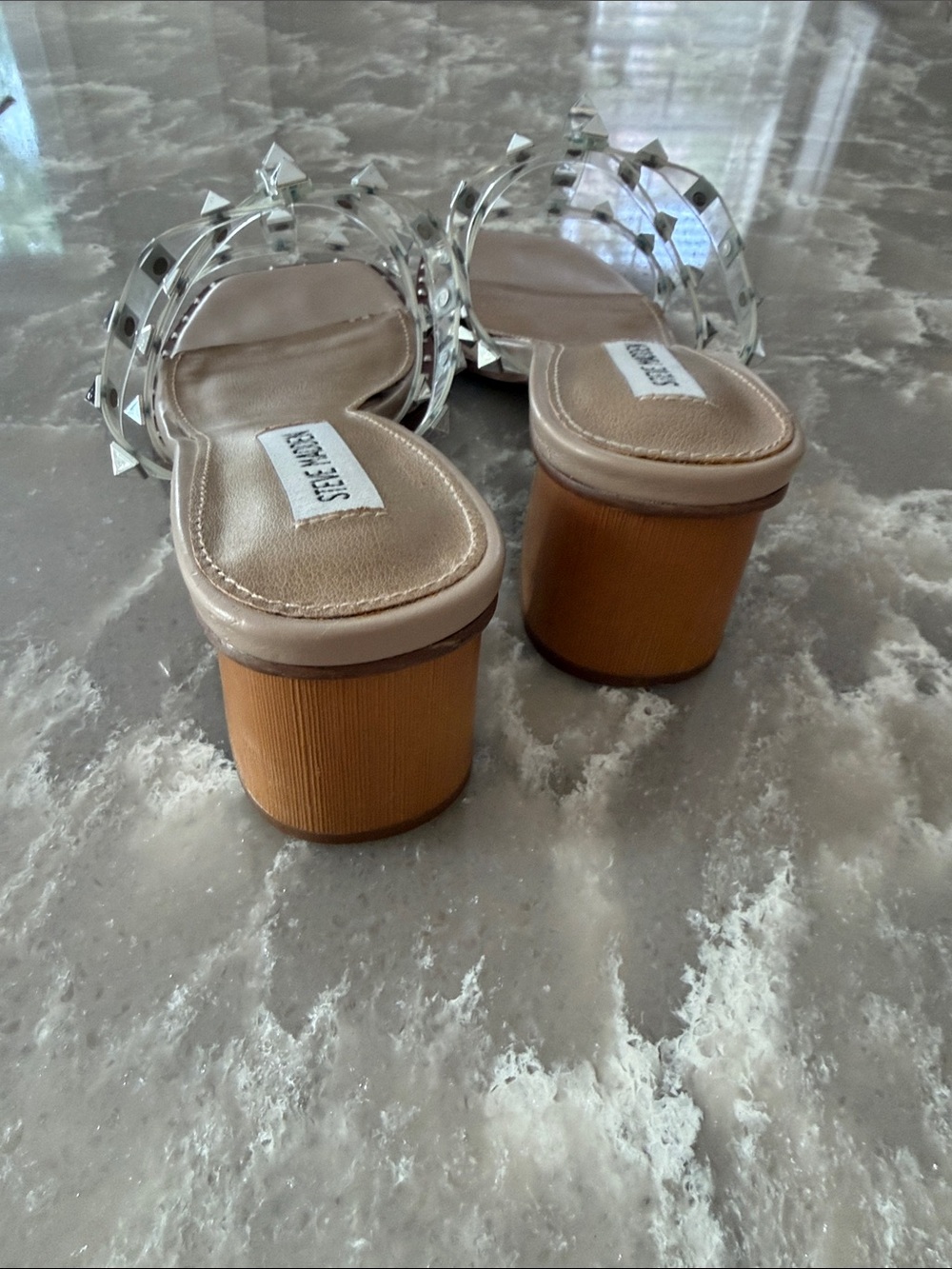 Steve Madden Clear Studded Slides with Nude Footbed - Picture 3 of 5